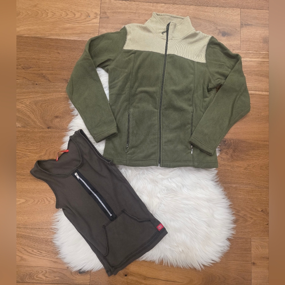 Vintage Olive Green Fleece Jacket & Tank Set